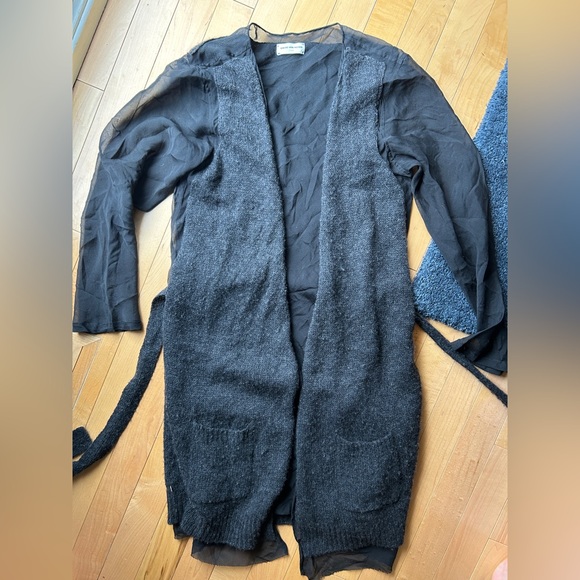 Dries Van Noten Sweaters - Dries Van Noten: Black Sheer Sleeved Cashmere Long Cardigan